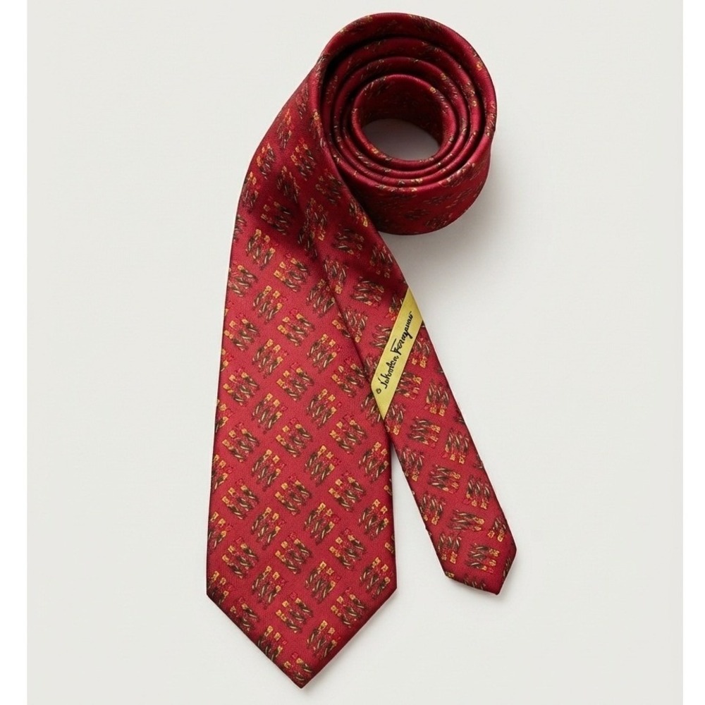 Salvatore Ferragamo Silk Tie Floral Print Burgundy Red made in italy designer